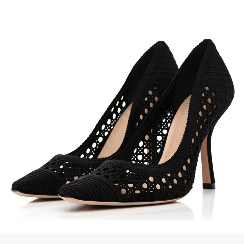 Christian Dior Black Mesh Lace Cannage Pump | Size 7/37